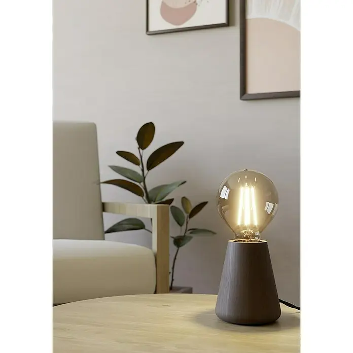 Eglo Lámpara de sobremesa Asby - 40 W, Marrón, E27 - Lámpara de mesa con base de madera y bombilla decorativa, emitiendo un cálido resplandor. Iluminación moderna para espacios.
