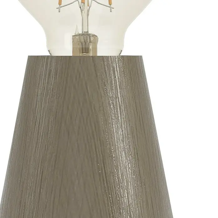 Eglo Lámpara de sobremesa Asby - 40 W, Marrón, E27 - Primer plano de una lámpara de mesa gris moderna con una bombilla transparente que emite una luz cálida.