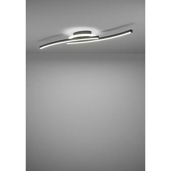 Eglo Plafón LED Lungolago - 12 W, L x An x Al: 74 x 14 x 6 cm, Negro, Blanco neutro - Lámpara de techo moderna gris oscuro con dos elementos LED lineales curvos que emiten luz blanca brillante.