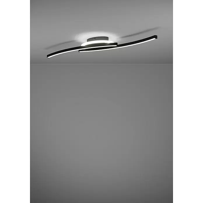 Eglo Plafón LED Lungolago - 12 W, L x An x Al: 74 x 14 x 6 cm, Negro, Blanco neutro - Lámpara de techo LED negra moderna con base redonda y dos elementos de luz lineales curvos.