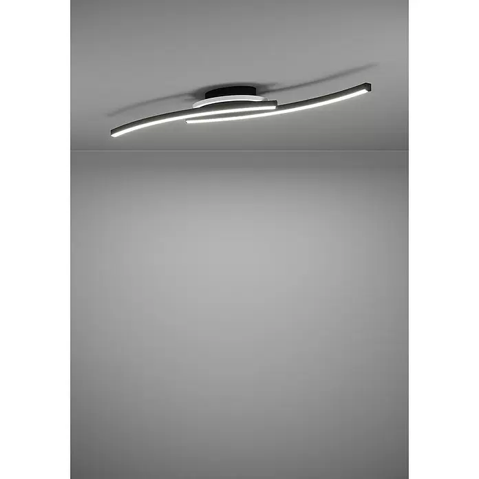 Eglo Plafón LED Lungolago - 12 W, L x An x Al: 74 x 14 x 6 cm, Negro, Blanco neutro - Lámpara de techo negra moderna con dos barras LED blancas curvas e iluminadas.