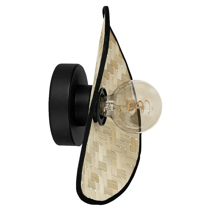 Eglo Aplique de pared Marywell - 40 W, Negro, E27 - Esta lámpara de pared presenta una pantalla de bambú tejido y una bombilla vintage sutil. La lámpara emite una luz agradable.