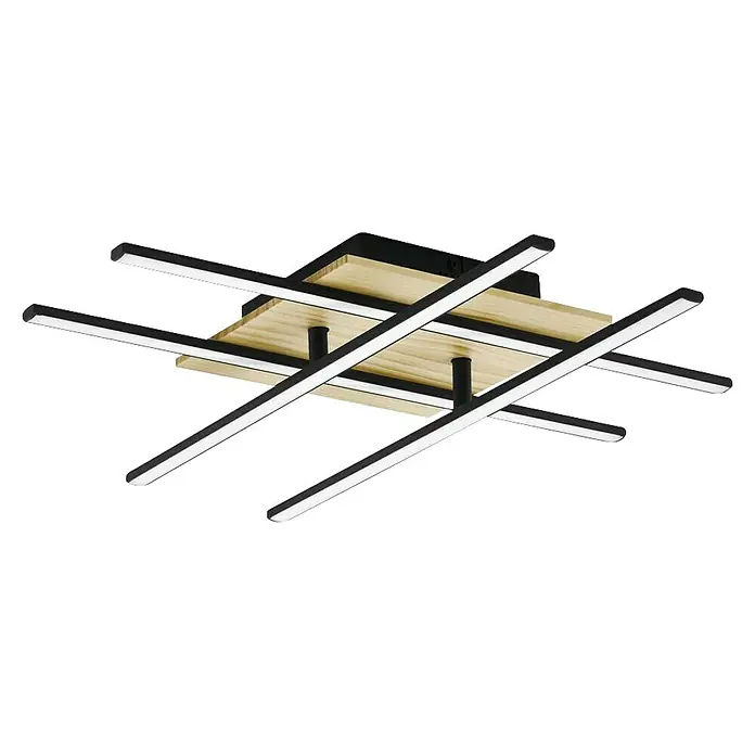 Eglo LED-Deckenleuchte MARINELLO 1 - 21,2 W, L x B x H: 50 x 50 x 9 cm, Schwarz/Braun, Warmweiß - Moderne LED-Deckenleuchte mit Holzdetails und schwarzem Rahmen. Elegantes Design für stilvolle Beleuchtung im Raum.