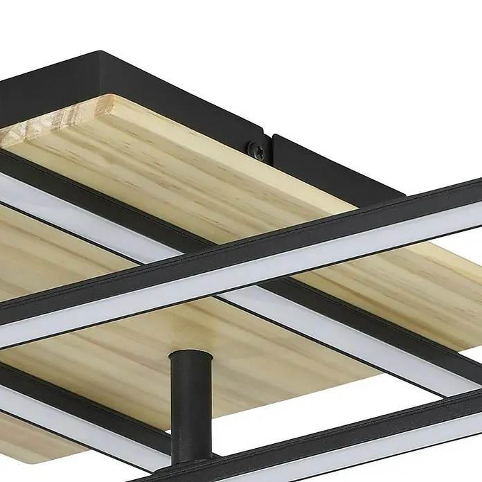 Eglo LED-Deckenleuchte MARINELLO 1 - 21,2 W, L x B x H: 50 x 50 x 9 cm, Schwarz/Braun, Warmweiß - Moderne Deckenleuchte mit Holz- und Metallelementen. Die Leuchte verfügt über integrierte LED-Streifen für eine helle und effiziente Beleuchtung.