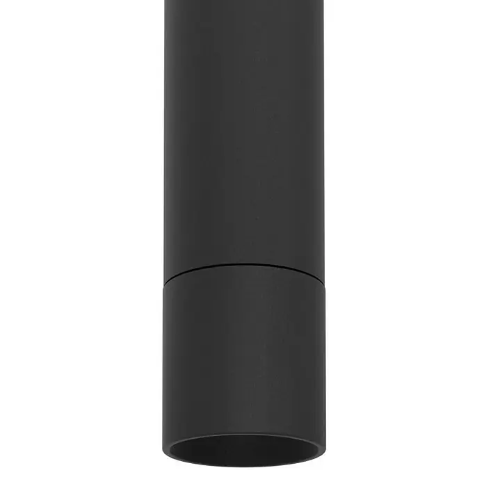 Eglo Lámpara colgante LED Almudaina - 5,4 W, L x An x Al: 82 x 6 x 110 cm, Negro, Blanco cálido, 4 ud. - Primer plano de una moderna lámpara de techo cilíndrica negra, que muestra elegancia y diseño minimalista.