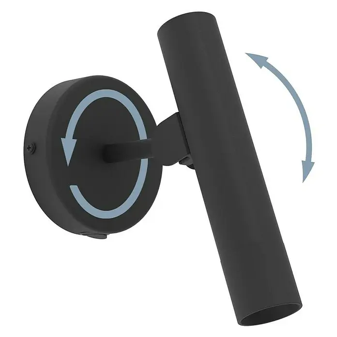 Aplique LED Almudaina - 5 W, L x Al: 11 x 20 cm, Negro, Blanco cálido - Lámpara de pared negra con foco giratorio para una dirección de luz flexible, ideal para iluminación de acento y diseño moderno.