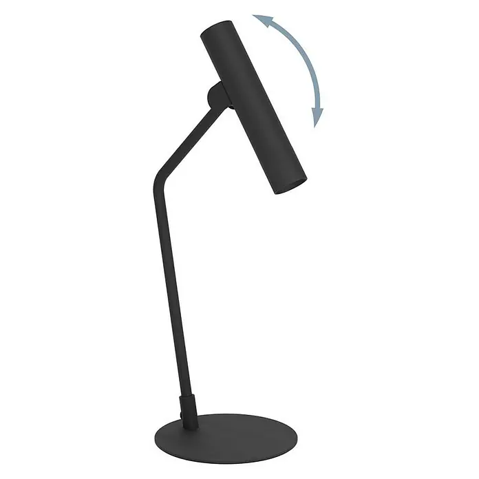 Lámpara de sobremesa LED Almudaina - 5 W, Altura: 49,5 cm, Negro, Blanco cálido - Lámpara de escritorio negra ajustable con base redonda y cabezal giratorio para una iluminación óptima del espacio de trabajo.