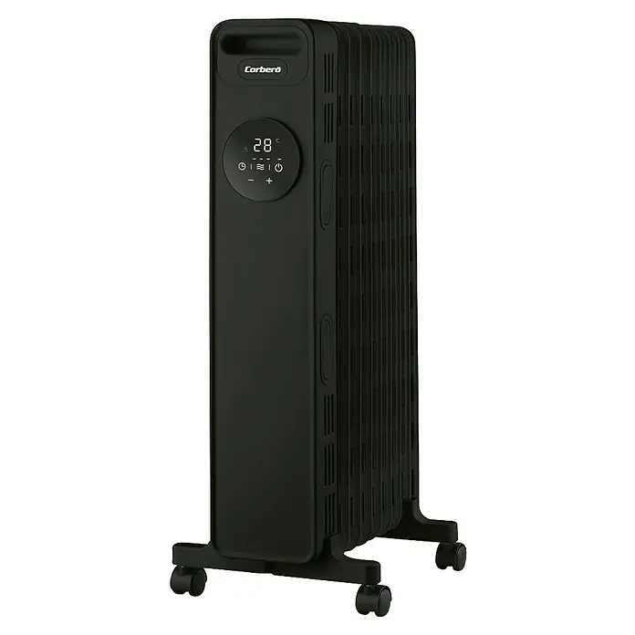 Corberó Radiador de aceite - 2.000 W, Negro, L x An x Al: 24 x 33 x 64 cm - Radiador de aceite negro Corberó con pantalla digital y ruedas prácticas para facilitar la movilidad.