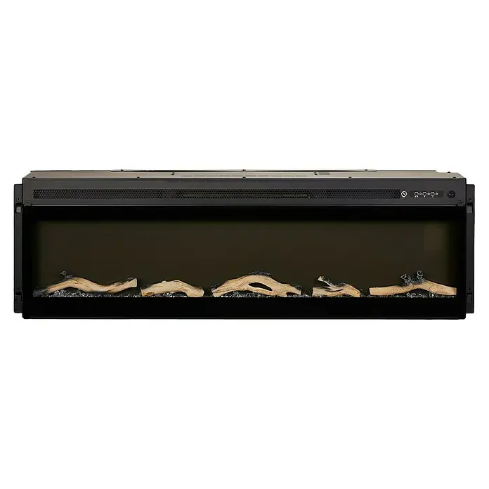 Focalpoint Chimenea eléctrica Sasanoa 50 - Negro, 1.500 W, L x An x Al: 15 x 126,2 x 41,9 cm - Una chimenea eléctrica elegante y moderna con troncos simulados y cristales, perfecta para crear un ambiente acogedor sin fuego real.