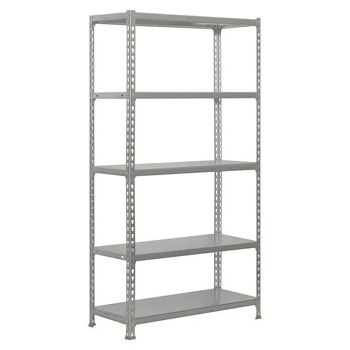 Simonrack Simonclick Estantería metálica Plus - Al x An x Pr: 200 x 100 x 40 cm, Capacidad de carga por balda: 180 kg, Número de baldas: 5 ud., Inserción, Gris/Galvanizado - Estantería metálica gris con cinco estantes, ideal para almacenamiento y organización. Diseño duradero y versátil.