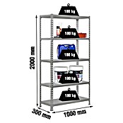 Simonrack Simonclick Estantería metálica Plus (L x An x Al: 30 x 100 x 200 cm, Capacidad de carga: 180 kg/balda, Número de baldas: 5 ud., Plateado)