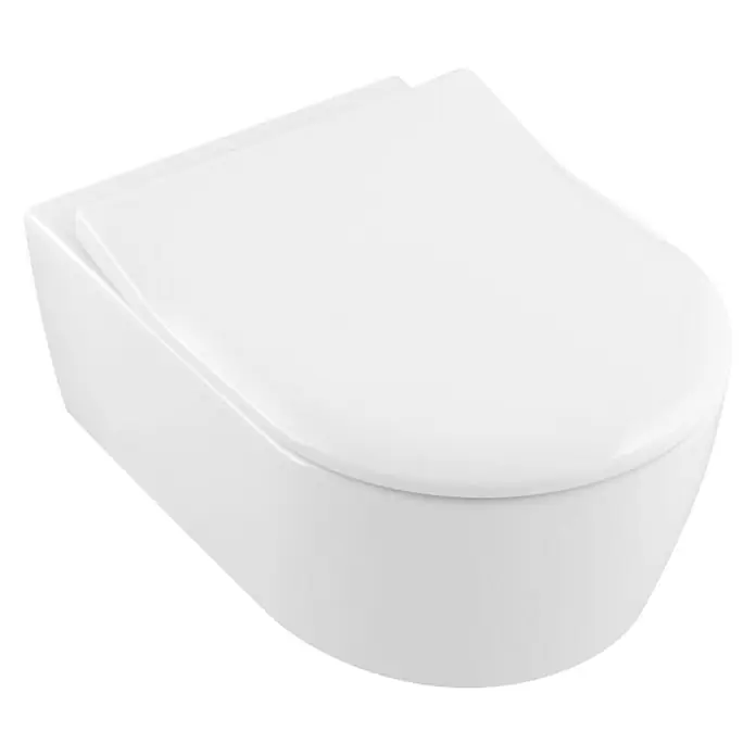 Villeroy & Boch Avento Wand-WC-Set II - Spülrandlos, Ohne Spezialglasur, Spülform: Tief, WC Abgang: Waagerecht, Weiß - Ein elegantes, wandhängendes WC in strahlendem Weiß. Das moderne Design fügt sich nahtlos in jedes Badezimmer ein und sorgt für Hygiene.