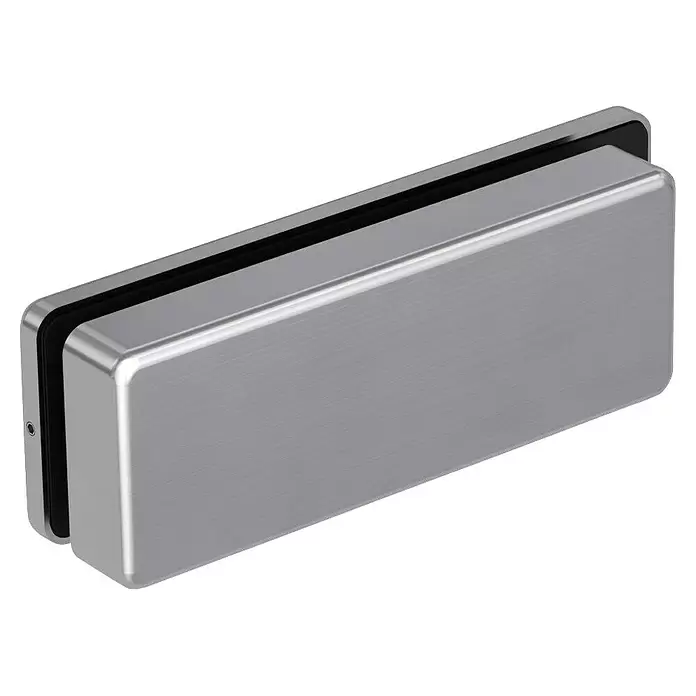 Diamond Doors Beschlag-Set Style Premium - Edelstahloptik matt, Passend für: Zweiflügelige Diamond Ganzglas-Drehtüren - Glasklemme aus gebürstetem Metall mit schwarzen Einsätzen, zum Befestigen von Glas.