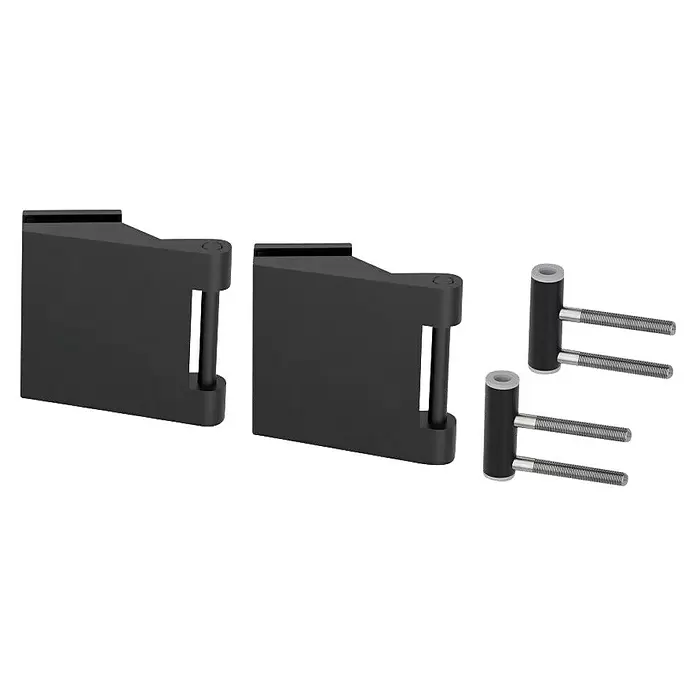 Diamond Doors Beschlag-Set Style Premium - Schwarz matt, Passend für: Zweiflügelige Diamond Ganzglas-Drehtüren - Dunkelgraue Schwerlast-Torbandteile mit Gewindestiften.