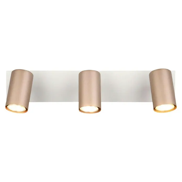 Trio Leuchten Marley Deckenstrahler - 35 W, L x B x H: 9 x 48 x 15 cm, Coffee, GU10 - Diese Leuchte hat drei zylinderförmige Spots in Roségold auf einer weißen rechteckigen Platte. Ein stilvolles Beleuchtungselement für jeden Raum.