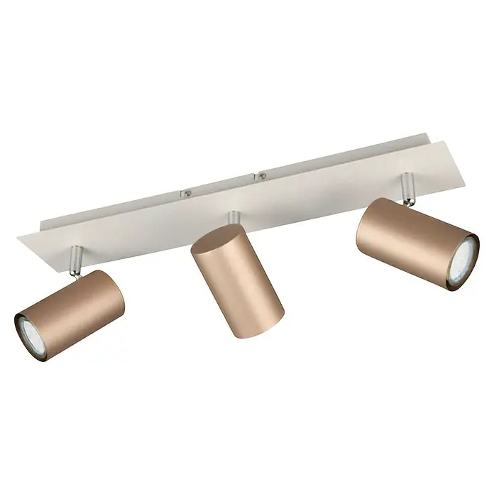 Trio Lighting Marley Regleta 3 luces - 35 W, L x An x Al: 9 x 48 x 15 cm, Gris, Marrón, GU10 - Elegante lámpara de techo con tres focos orientables en tono cobre. Ideal para espacios modernos e iluminación dirigida.