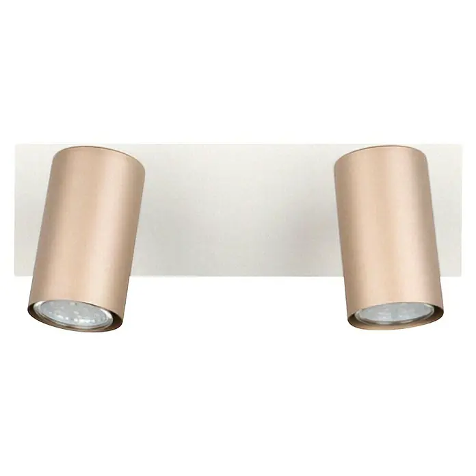 Trio Leuchten Marley Deckenstrahler - 35 W, L x B x H: 9 x 30 x 15 cm, Coffee, GU10 - Nahaufnahme von zwei modernen, roségoldenen LED-Deckenspots, die ein stilvolles Lichtdesignelement für jeden Raum darstellen.