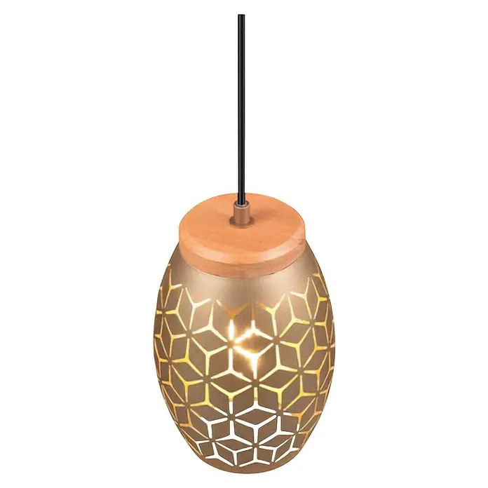 Reality Leuchten Bidar Lámpara colgante - 28 W, L x An x Al: 15 x 15 x 150 cm, Café, E27 - Lámpara colgante dorada con tapa de madera y diseño decorativo de estrella que proporciona luz ambiental y llama la atención en cualquier habitación.