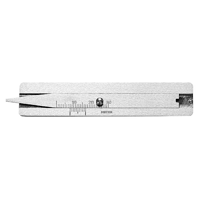 Scala Profiltiefenmesser - Messbereich: 30 mm, Messing - Hellgraues Metallmessinstrument mit Zeiger, numerischer Skala (1/0, 2/0, 3/0) und 'METER'-Aufschrift.