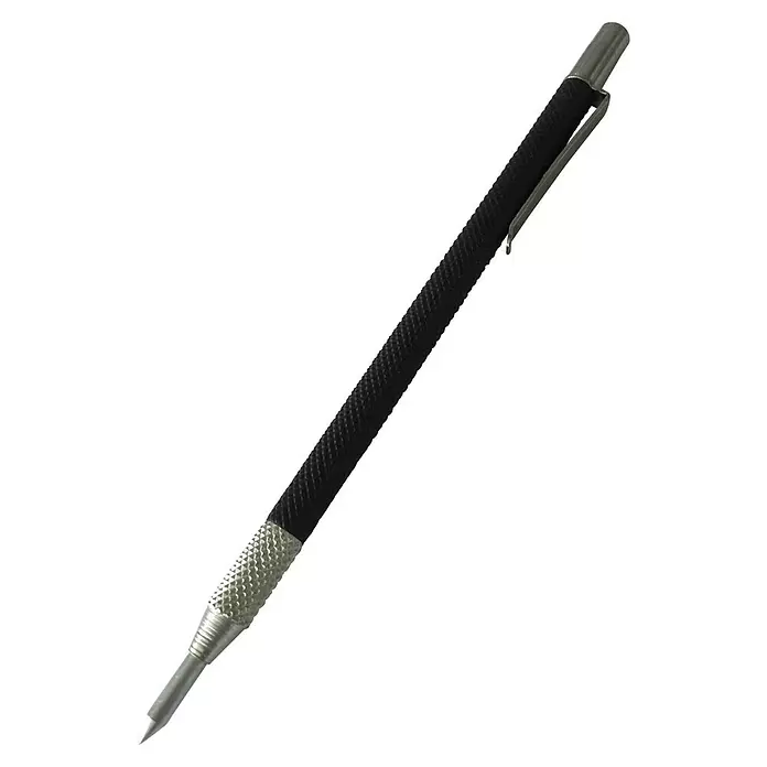 Scala Reißnadel - Länge: 15 cm - Schwarz-silberner Automatik-Körner mit strukturierter Grifffläche zum Markieren von Oberflächen.