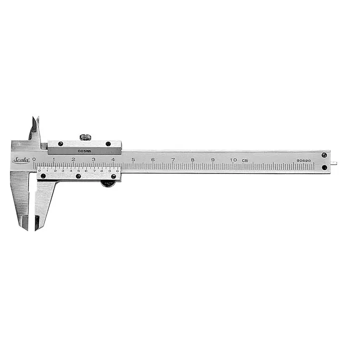 Scala Messschieber - Messbereich: 10 cm, Stahl - Silberner Metall-Messschieber mit Zentimeter- und Millimeterskalen, 0,05mm Präzision.