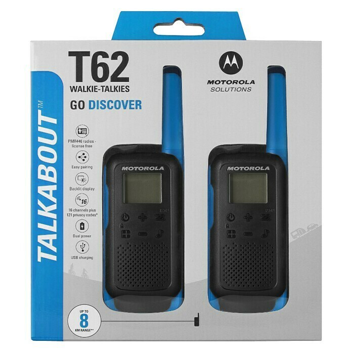 Motorola Solutions Walkie Talkie Talkabout T62Reichweite ca.: 8 km, Blau/Schwarz Front View