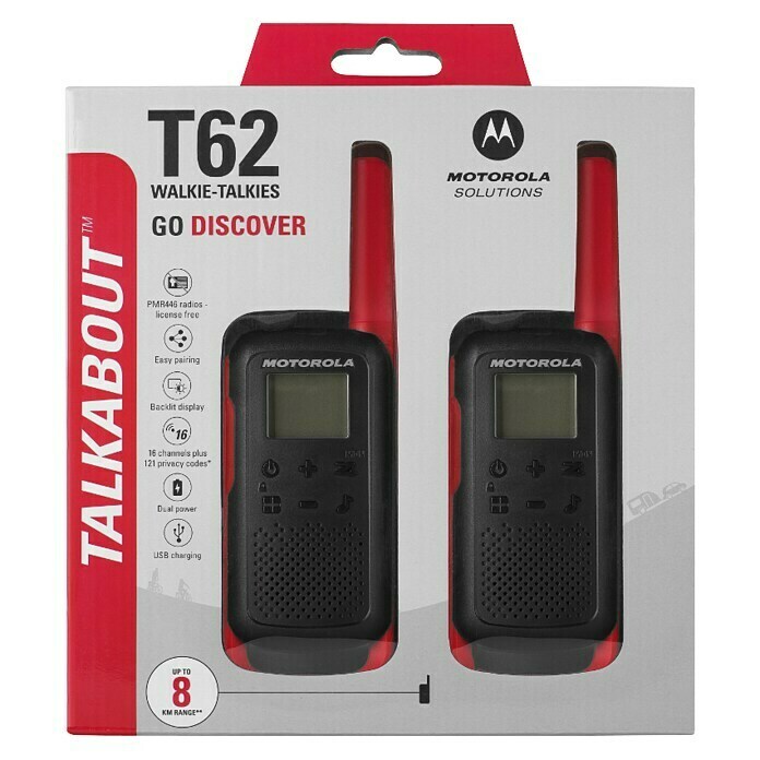 Motorola Solutions Walkie Talkie Talkabout T62Reichweite ca.: 8 km, Rot/Schwarz Front View