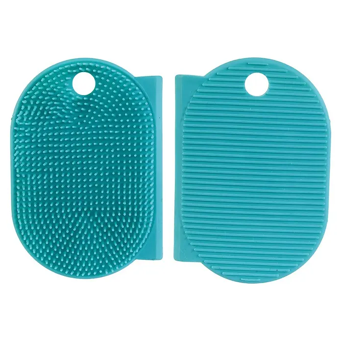 Estropajo con rasqueta - 1,2 x 8,2 x 12 cm, Silicona - Limpiador facial de silicona turquesa con protuberancias y ranuras para una limpieza profunda y exfoliación suave.