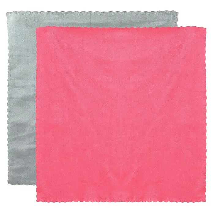 Bayeta de microfibra - 2 ud., Microfibra, 30 x 30 cm - Dos paños de limpieza cuadrados, uno gris y otro rosa brillante, superpuestos. Ideal para superficies delicadas.