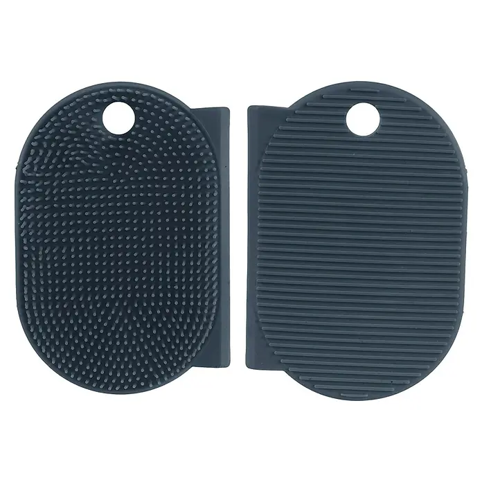 Estropajo con rasqueta - 1,2 x 8,2 x 12 cm, Silicona - El cepillo de limpieza facial de silicona gris con dos superficies diferentes es ideal para una exfoliación y un masaje suaves.