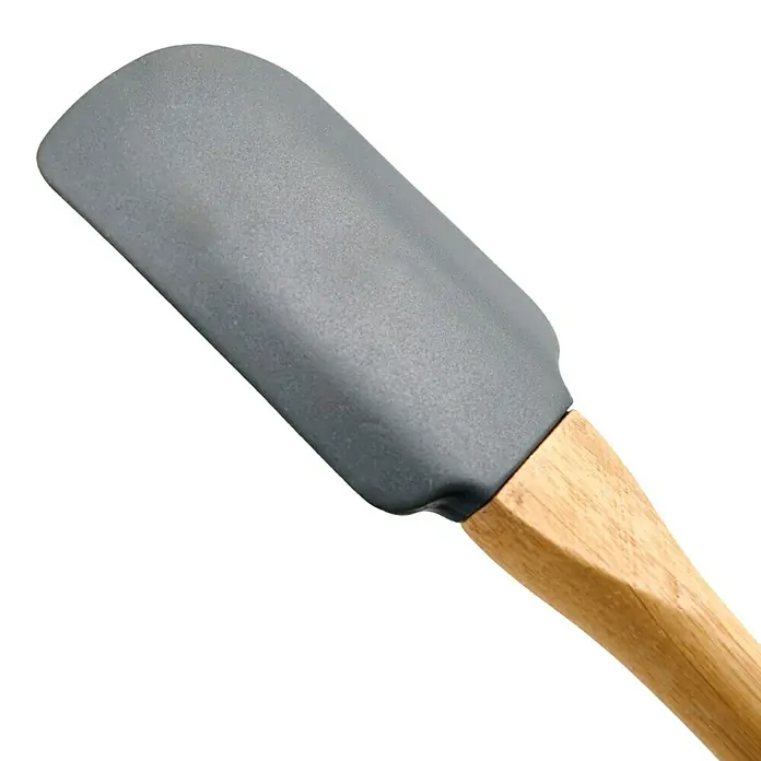 Espátula flexible de cocina - 27,5 cm, Negro/Bambú - Espátula de silicona gris con mango de madera, ideal para cocinar y repostería.
