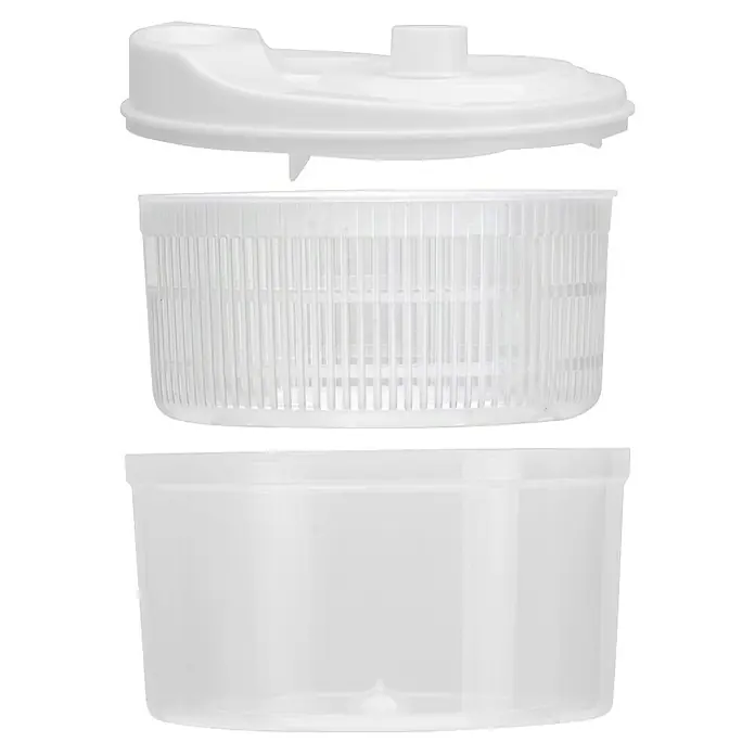 Centrifugadora de ensalada - Plástico, Blanco - Escurridor de lechuga, desmontado en tapa, cesta interior y bol. Un utensilio de cocina práctico para secar la lechuga rápidamente.
