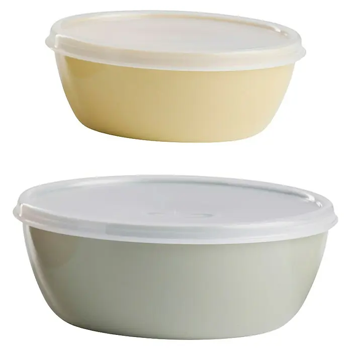 Set de contenedores con tapa - Plástico, 4 ud. - Dos boles coloridos con tapas a juego, ideales para almacenar y conservar alimentos.