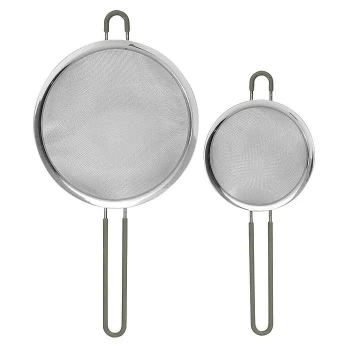 Colador de cocina - 2 ud. - Dos coladores de metal con mango en diferentes tamaños, ideales para colar y filtrar en la cocina.
