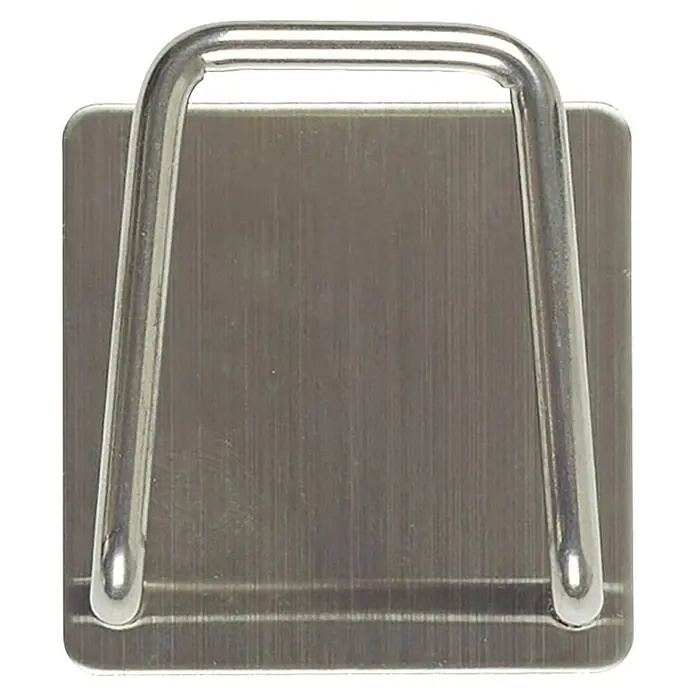 Soporte de esponja - Acero inoxidable, 1 ud. - Primer plano de un organizador de fregadero de acero inoxidable plateado brillante con una placa de metal cepillado.