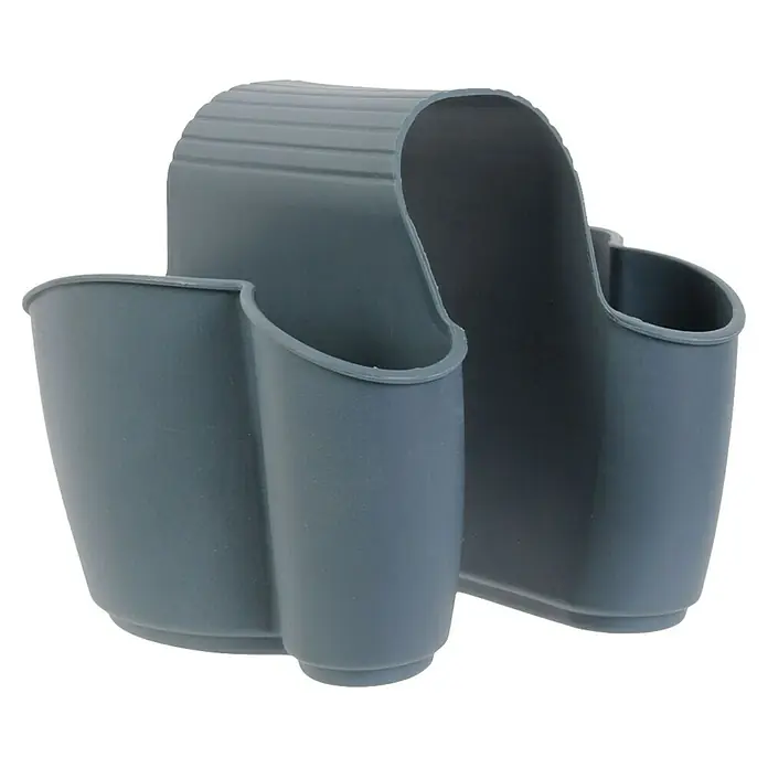 Cesta para la esponja de cocina doble - Silicona, Gris - Organizador de fregadero gris con múltiples compartimentos para almacenar accesorios de lavado de vajilla.