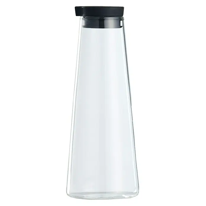 Aceitera y vinagrera - 280 ml, Vidrio - Elegante jarra de agua transparente con tapa negra, perfecta para servir bebidas refrescantes con estilo.
