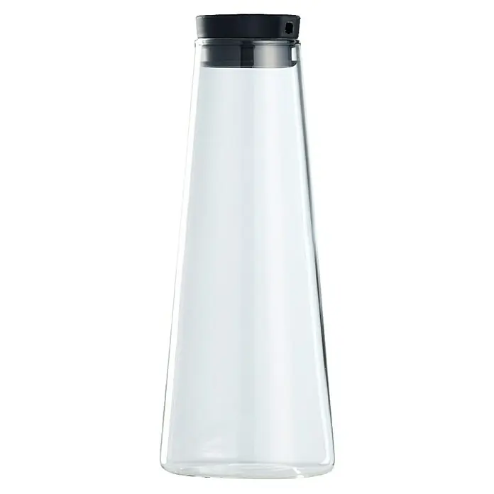 Aceitera y vinagrera - 280 ml, Vidrio - Elegante jarra de vidrio con tapa negra. La jarra está vacía y tiene forma cónica, ideal para servir agua o jugo.