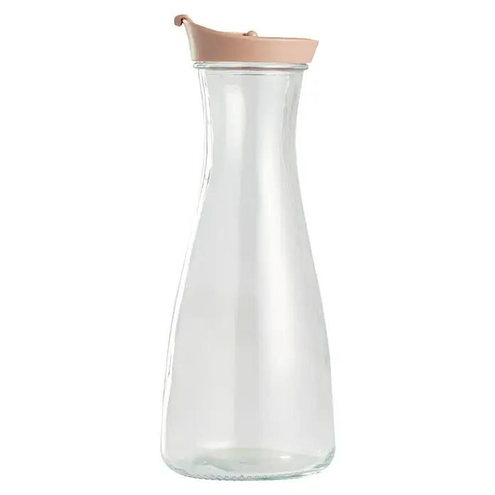 Jarra con tapa - Vidrio, Arena natural/Verde musgo/Amarillo arena, 1 ud. - Elegante jarra de cristal con una tapa rosa suave, ideal para agua, zumo o vino. La jarra destaca por su forma sencilla y alta calidad.