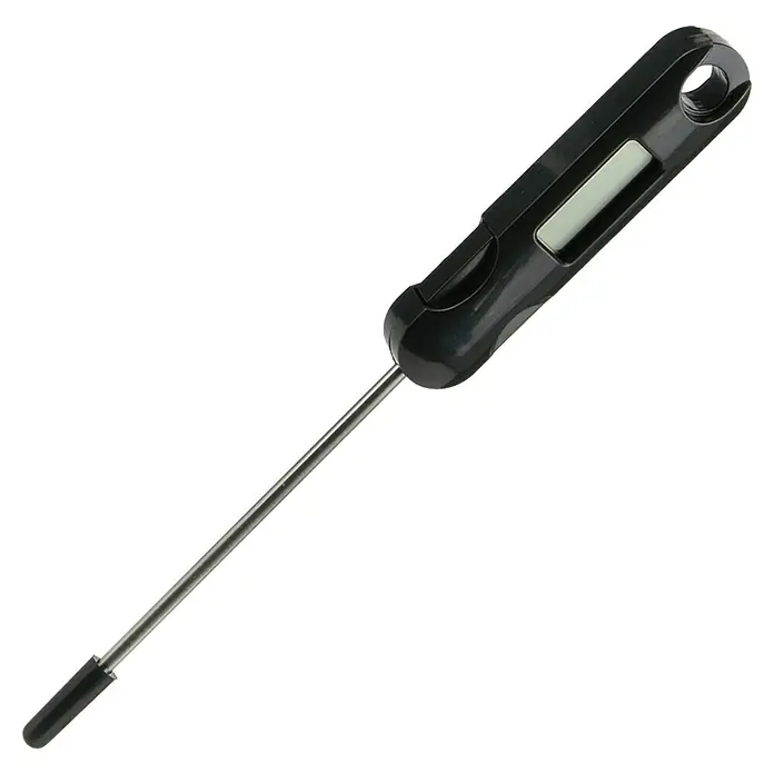 Termómetro de cocina digital - Ø x Al: 2 x 18 cm - Imagen de un termómetro digital de carne con mango negro y sonda larga para medir la temperatura de los alimentos.