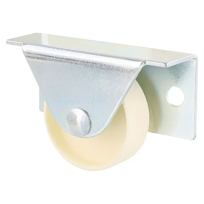 Wagner System Möbel-Lenkrolle Bettkastenrolle - Traglast: 40 kg, Gleitlager, Mit Platte, Farbe Rad: Weiß, Durchmesser Rolle: 35 mm - Silberfarbener Möbelrollenhalter aus Metall mit cremefarbenem Kunststoffrad.