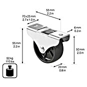 Stabilit Möbel-Bockrolle (Durchmesser Rollen: 45 mm, Traglast: 50 kg, Gleitlager, Höhe: 48 mm)