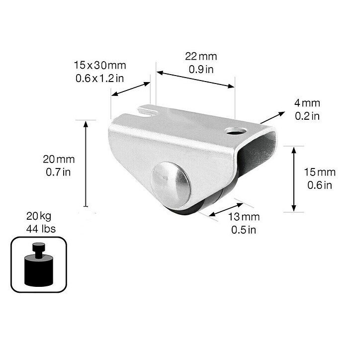 Wagner System Möbel-Bockrolle (Durchmesser Rolle: 15 mm, Traglast: 20 kg, Gleitlager) | BAUHAUS
