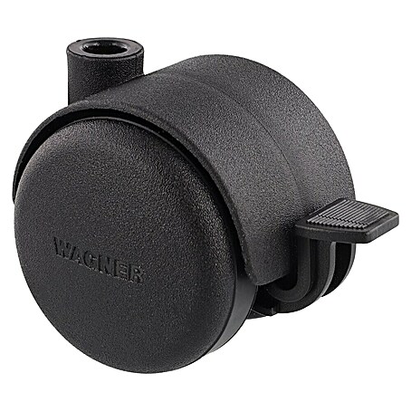 Wagner System Doppelrolle Doppelrolle (Traglast: 50 kg, Mit Rückenloch und Feststeller, Durchmesser Rolle: 50 mm, Schwarz)