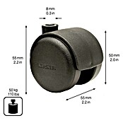 Stabilit Doppelrolle (Durchmesser Rollen: 50 mm, Traglast: 30 kg, Gleitlager, Mit Rückenloch, Durchmesser Rückenloch: 8 mm)