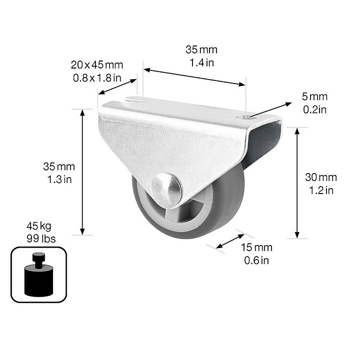 Wagner System Möbel-Bockrolle Soft (Durchmesser Rollen: 30 mm, Traglast: 20 kg, 20 Stk.) | BAUHAUS