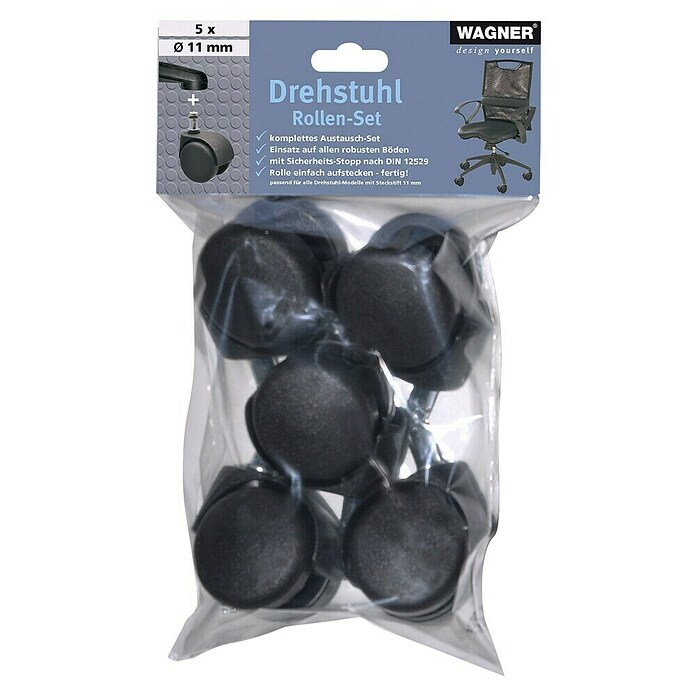 Wagner System Doppelrollen-Set Hart (Schwarz, 5 Stk., Traglast: 50 kg) | BAUHAUS