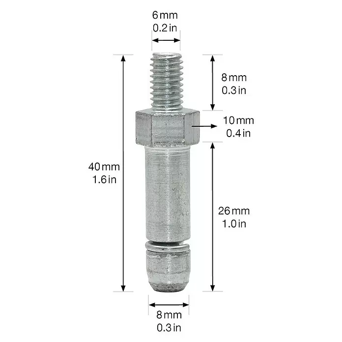 Wagner System Gewindestift M 6 x 8 - M 6, Länge: 40 mm, Stahl - Silberfarbener Metallgewindestift mit sechseckigem Mittelteil und konischem Ende, Gesamtlänge 40 mm (1,6 Zoll).