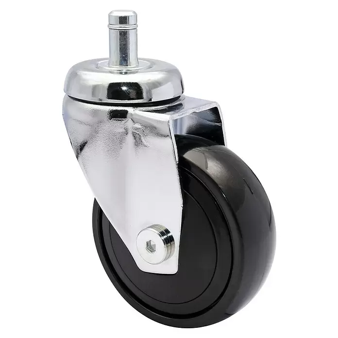Wagner System Design-Lenkrolle - Traglast: 75 kg, Kugellager, Durchmesser Rolle: 75 mm, Silber - Chrom-Lenkrolle mit schwarzem Rad und Stift, für Stühle oder Möbel.