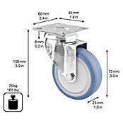 Wagner System Möbel-Lenkrolle Ultrasoft Deluxe (Durchmesser Rollen: 75 mm, Traglast: 75 kg, Kugellager, Mit Platte) | BAUHAUS